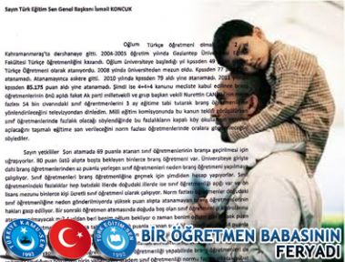 ATAMA BEKLEYEN BİR  ÖĞRETMEN BABASININ FERYADI