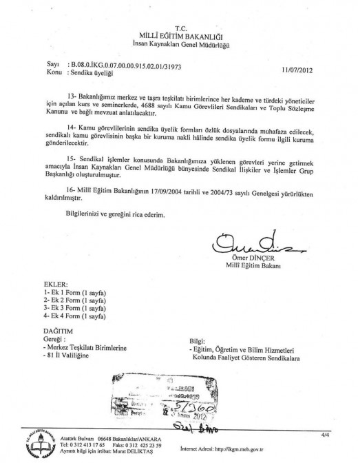 Sendika üyeliğine ilişkin MEB genelgesi