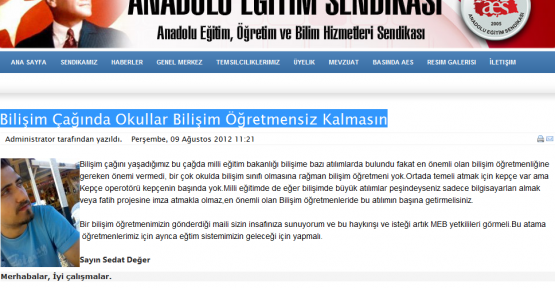 Bilişim Öğretmenleri İle İlgili Haberimiz Anadolu Eğitim Sendikası sitesinde yayınladı.