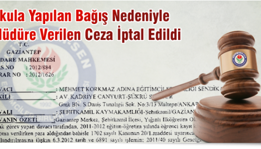 Okula Yapılan Bağış Nedeniyle Müdüre Verilen Ceza İptal Edildi