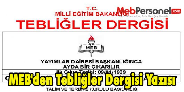 MEB'den Tebliğler Dergisi Yazısı