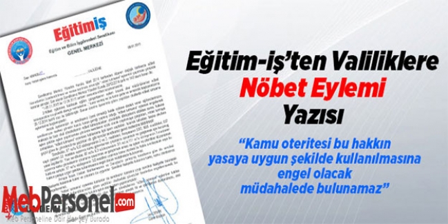Eğitim-iş'ten Valiliklere Nöbet Eylemi Yazısı