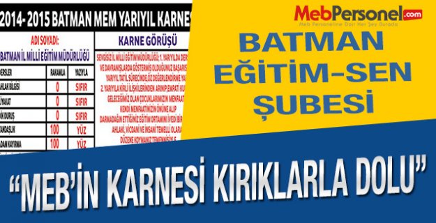 Eğitim-Sen "Milli Eğitimin Karnesi Kırıklarla Doludur"