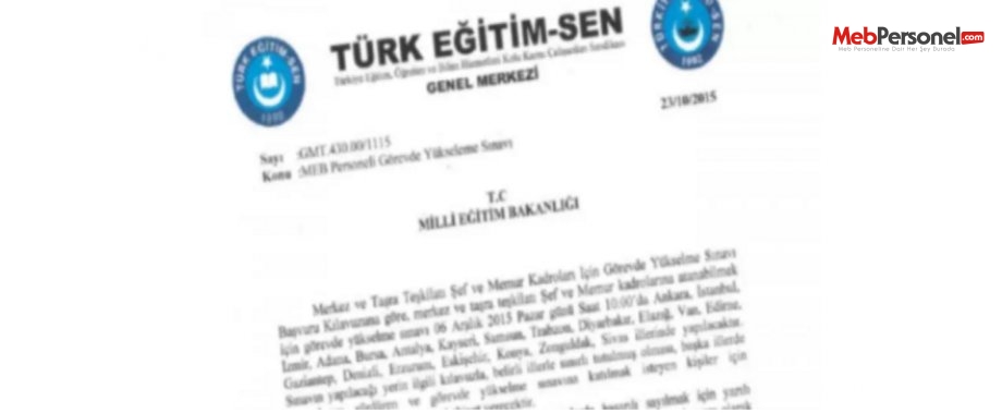 Türk Eğitim-Sen'den MEB'e Görevde Yükselme Başvurusu