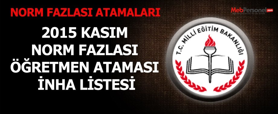 2015 KASIM NORM FAZLASI ÖĞRETMEN ATAMASI İNHA LİSTESİ