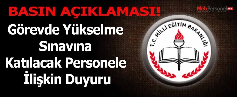 Görevde Yükselme Sınavına Katılacak Personele İlişkin Duyuru