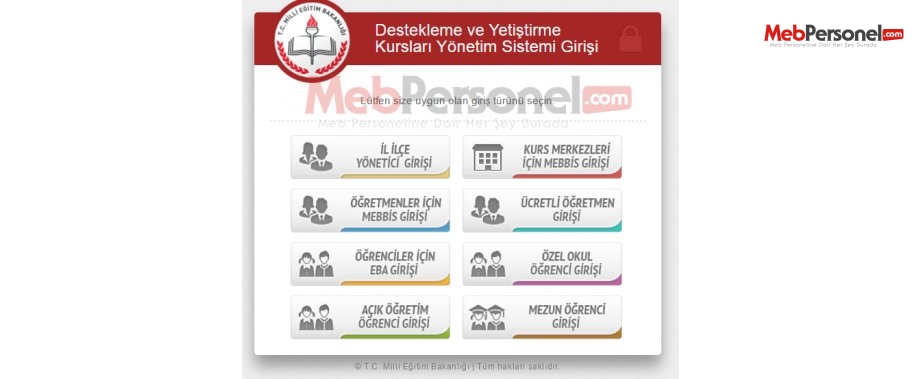 e-Kurs öğrenci girişi ekranı MEB