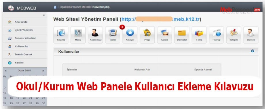 Okul/Kurum Web Panele Kullanıcı Ekleme Kılavuzu