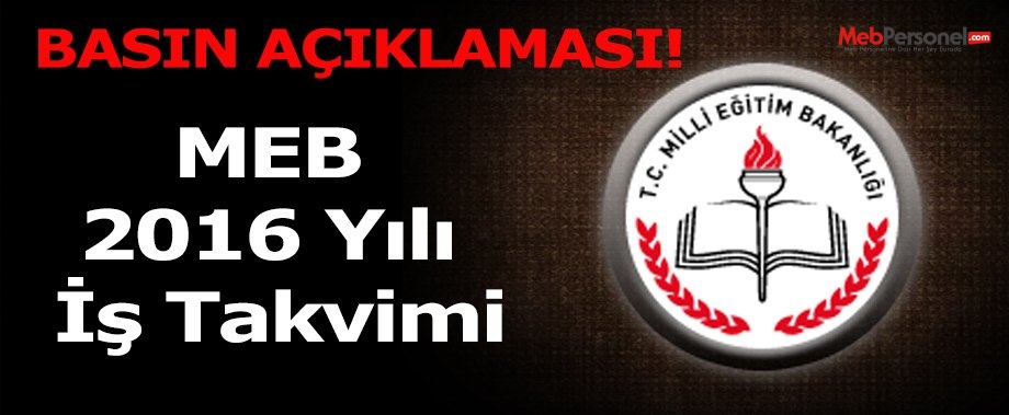 MEB 2016 Yılı İş Takvimi