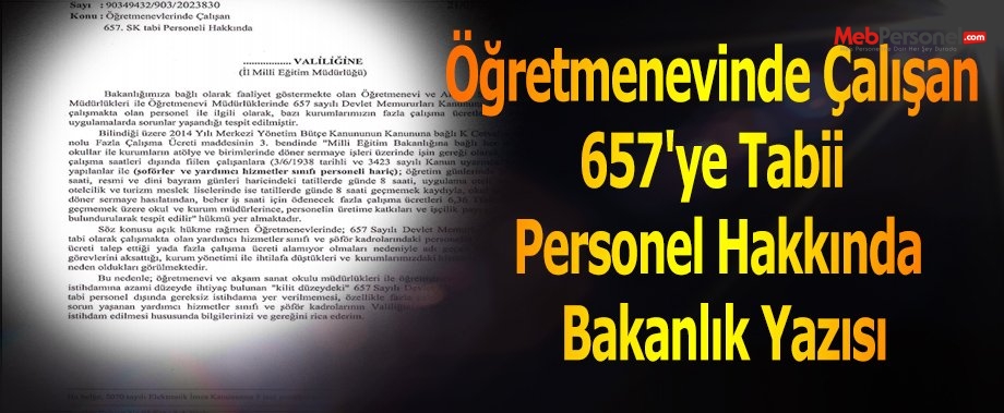 Öğretmenevinde Çalışan 657'ye Tabii Personel Hakkında Bakanlık Yazısı