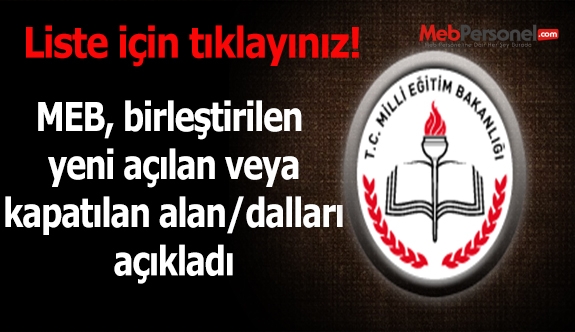 MEB, Birleştirilen, yeni açılan veya kapatılan alan/dalları açıkladı