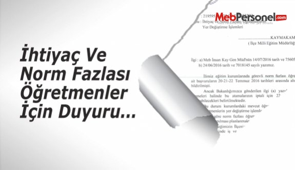 İhtiyaç Ve Norm Fazlası Öğretmenler İçin Duyuru
