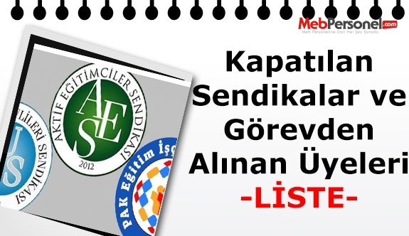 Kapatılan Sendikalar ve Görevden Alınan Üyeleri