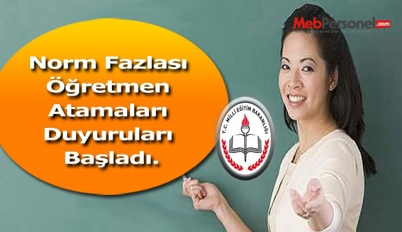 Norm Fazlası Öğretmen Atamaları Duyuruları Başladı.
