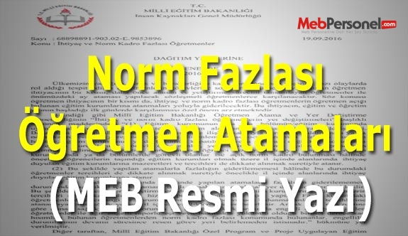 Norm Fazlası Öğretmen Atamaları (MEB Resmi Yazı)