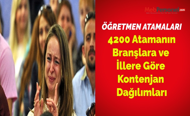 4200 Öğretmen Atamaları Branşlara ve İllere Göre Kontenjan Dağılımları