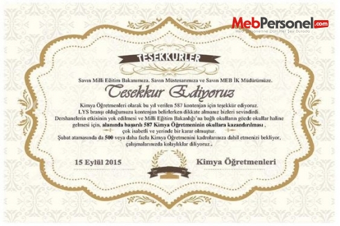 Kimya Öğretmenlerinden MEB'e Teşekkür