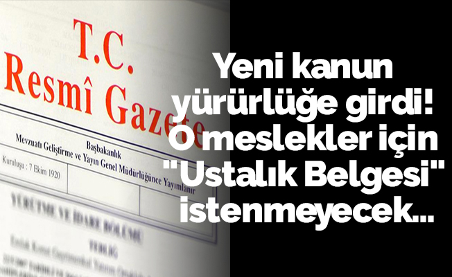 Yeni kanun yürürlüğe girdi! O meslekler için "Ustalık Belgesi" istenmeyecek...