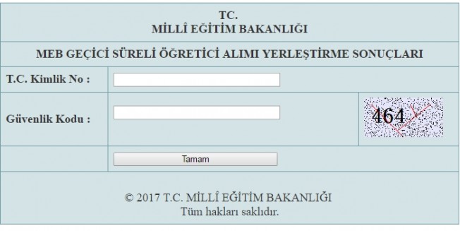 Geçici Süreli Öğretmen Yerleştirme Sonuçları