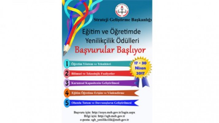 EĞİTİM VE ÖĞRETİMDE YENİLİKÇİLİK ÖDÜLLERİ BAŞVURULARI BAŞLAMIŞTIR