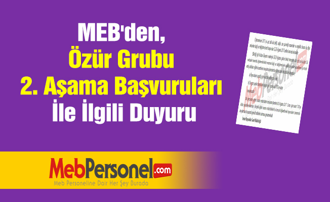 MEB'den, Özür Grubu 2. Aşama Başvuruları İle İlgili Duyuru