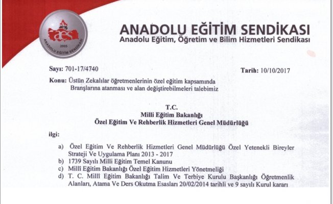 ÜSTÜN ZEKALILAR ÖĞRETMENLERİNİN ‘ALANA DÖNÜŞ’ TALEBİ İÇİN BAKANLIĞA BAŞVURU