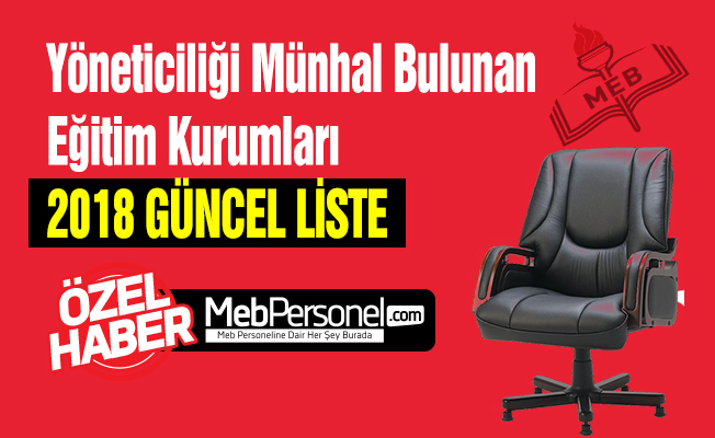Müdür-Müdür Yardımcısı Kadroları Münhal Bulunan Eğitim Kurumları - 2018 Güncel Liste