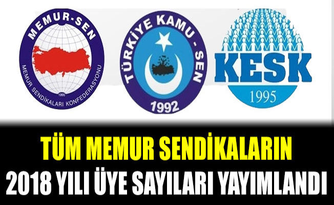 2018 yılı memur sendikalarının güncel üye sayıları