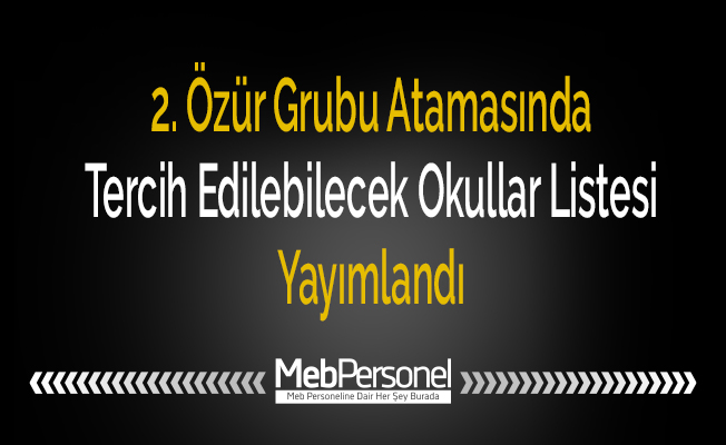 2. Özür Grubu Atamasında Tercih Edilebilecek Okullar Listesi Yayımlandı