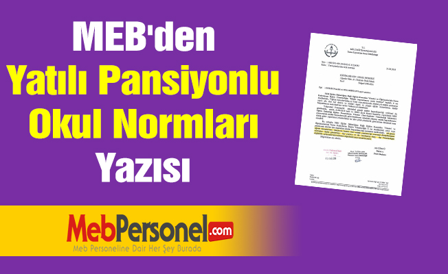 MEB'den ''Yatılı Pansiyonlu Okul Normları'' Yazısı