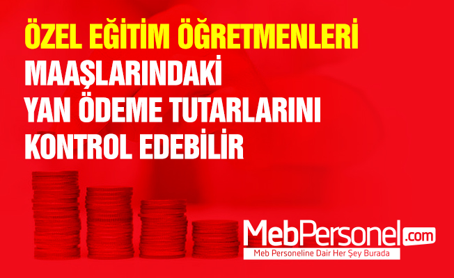 ÖZEL EĞİTİM ÖĞRETMENLERİ MAAŞLARINDAKİ YAN ÖDEME TUTARLARINI KONTROL EDEBİLİR