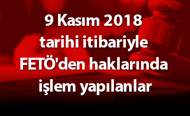 9 Kasım 2018 tarihi itibariyle FETÖ'den haklarında işlem yapılanlar