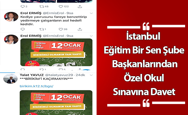 İstanbul Eğitim Bir Sen Şube Başkanlarından Özel Okul Sınavına Davet