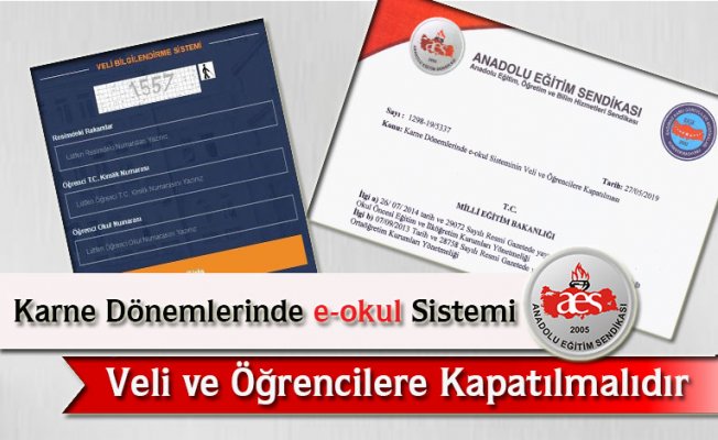 Karne Dönemlerinde e-okul Sistemi Veli ve Öğrencilere Kapatılmalıdır