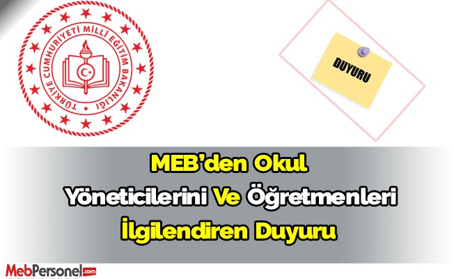 MEB’den Okul Yöneticilerini Ve Öğretmenleri İlgilendiren Duyuru