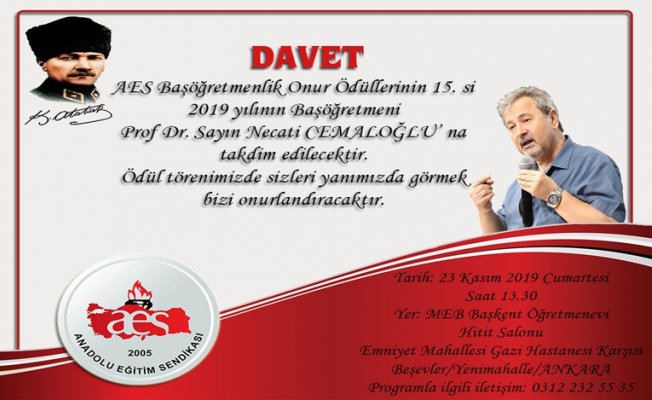 15. Başöğretmenlik Onur Ödülümüz Prof. Dr. Necati CEMALOĞLU’ na