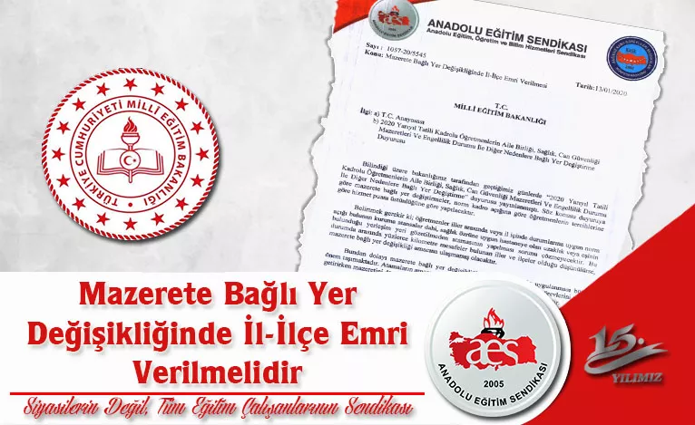 Mazerete Bağlı Yer Değişikliğinde İl-İlçe Emri Verilmelidir