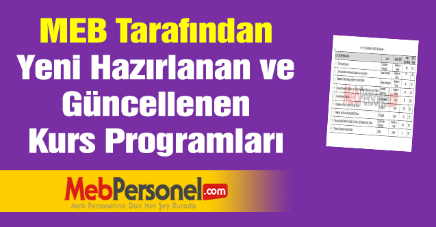 MEB Tarafından Yeni Hazırlanan ve Güncellenen Kurs Programları