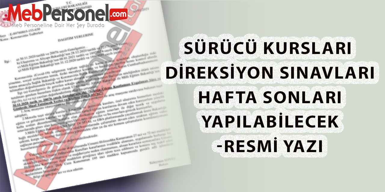 Sürücü Kursları Direksiyon Sınavları Hafta Sonları Yapılabilecek-Resmi Yazı