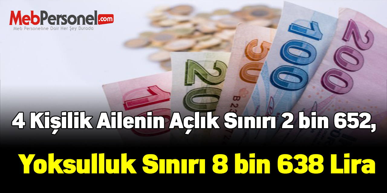 4 kişilik ailenin açlık sınırı 2 bin 652, yoksulluk sınırı 8 bin 638 lira