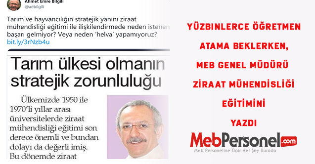 Yüzbinlerce Öğretmen Atama Beklerken, MEB Genel Müdürü Ziraat Mühendisliği Eğitimini Yazdı