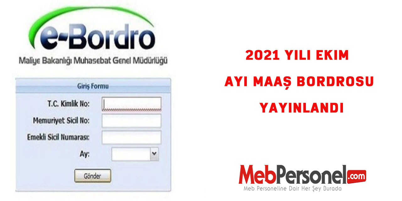 2021 Yılı Ekim  Ayı Maaş Bordrosu Yayınlandı
