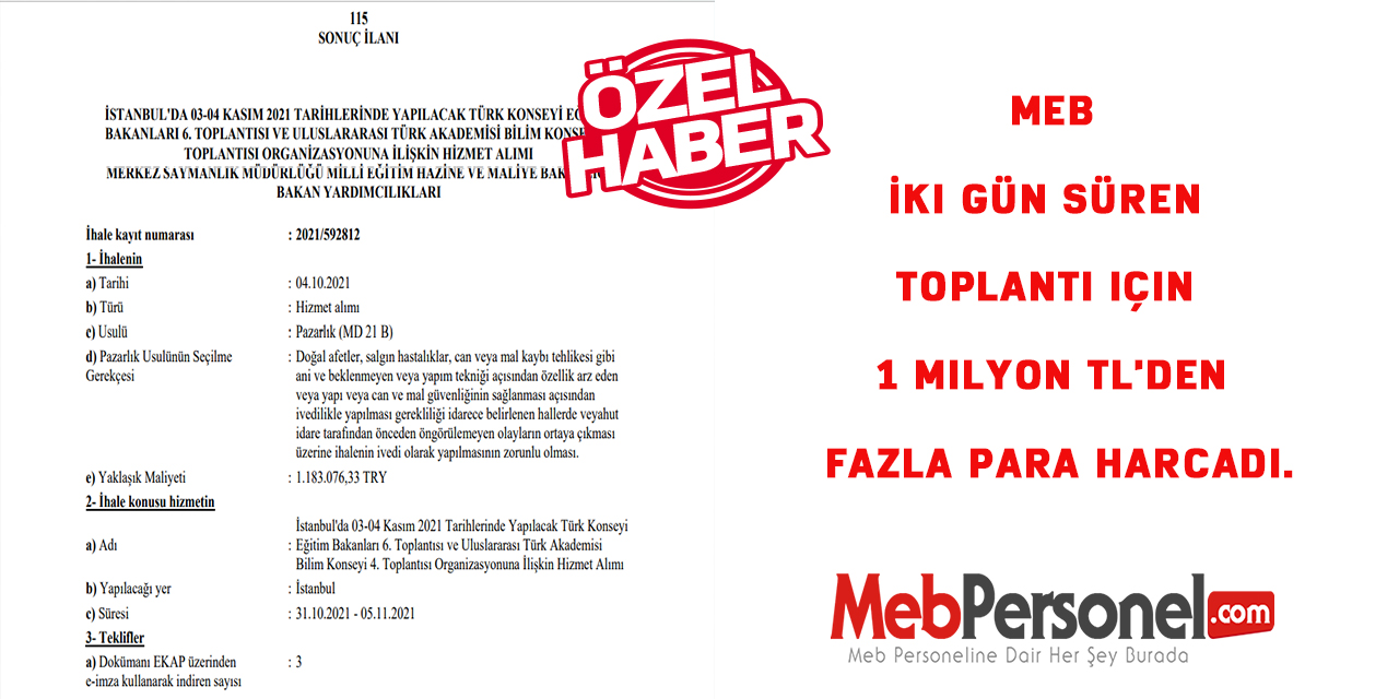 MEB İki gün süren toplantı için 1 milyon TL'den fazla para harcadı.