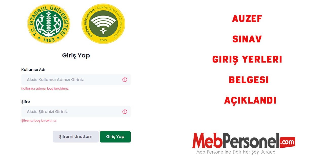 AUZEF Sınav Giriş Yerleri Belgesi Açıklandı