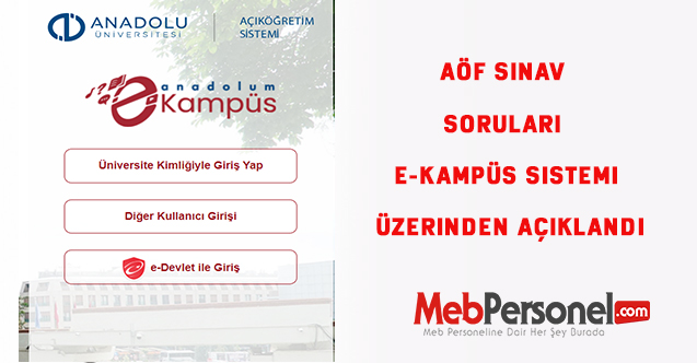 2021 Ara Dönem AÖF Sınav Soruları e-kampüs sistemi üzerinden açıklandı