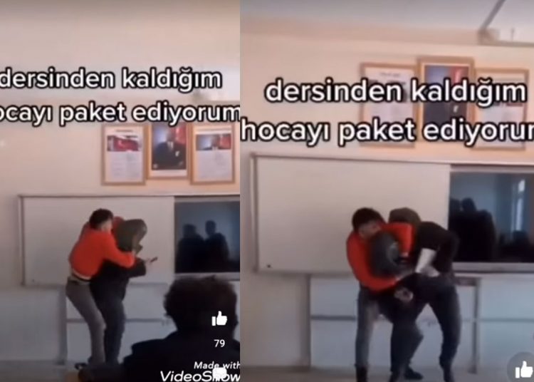 Sınıfta öğrenci, öğretmeninin başına poşet geçirdi! Dersinden kaldığım hocayı paket yapıyorum!