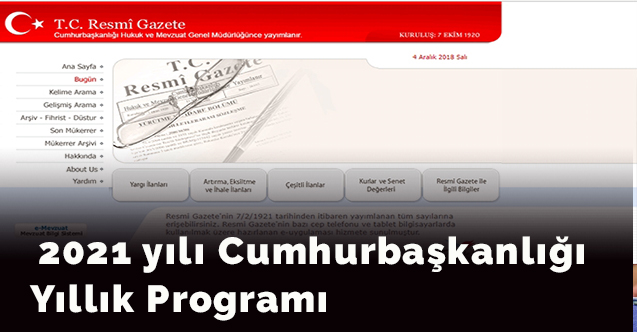2021 yılı Cumhurbaşkanlığı Yıllık Programı