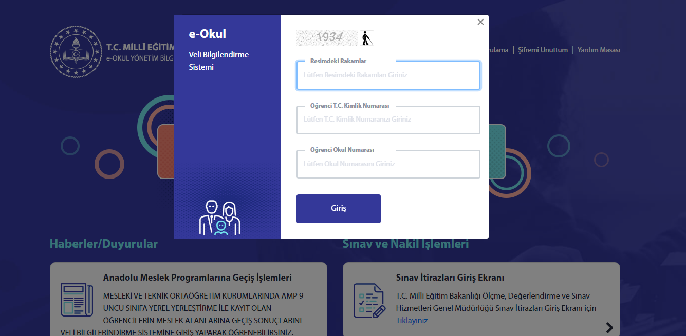 E-Okul MEB VBS Giriş Ekranı