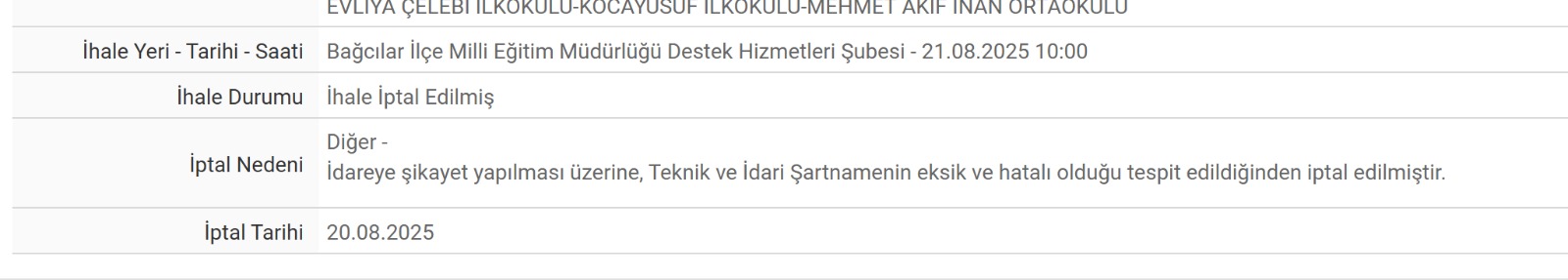 Bağcılar İlçe Milli Eğitim Müdürlüğü’nde Yüz Milyonluk İhalenin İptali Sonrası Pazarlık Usulüyle Yapılan İşin Belgeleri