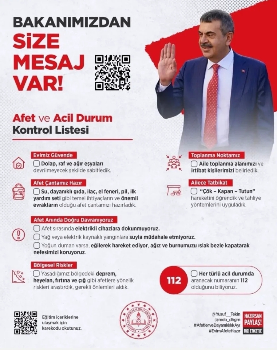 13 Ekim Tarihinde Tüm Okullarda Afet Etkinliği Yapılacak